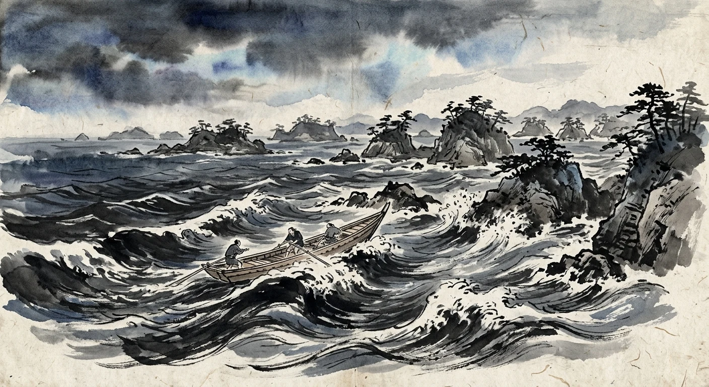わたの原 八十島かけて 漕ぎ出でぬと 人には告げよ 海人の釣舟（参議篁）の情景