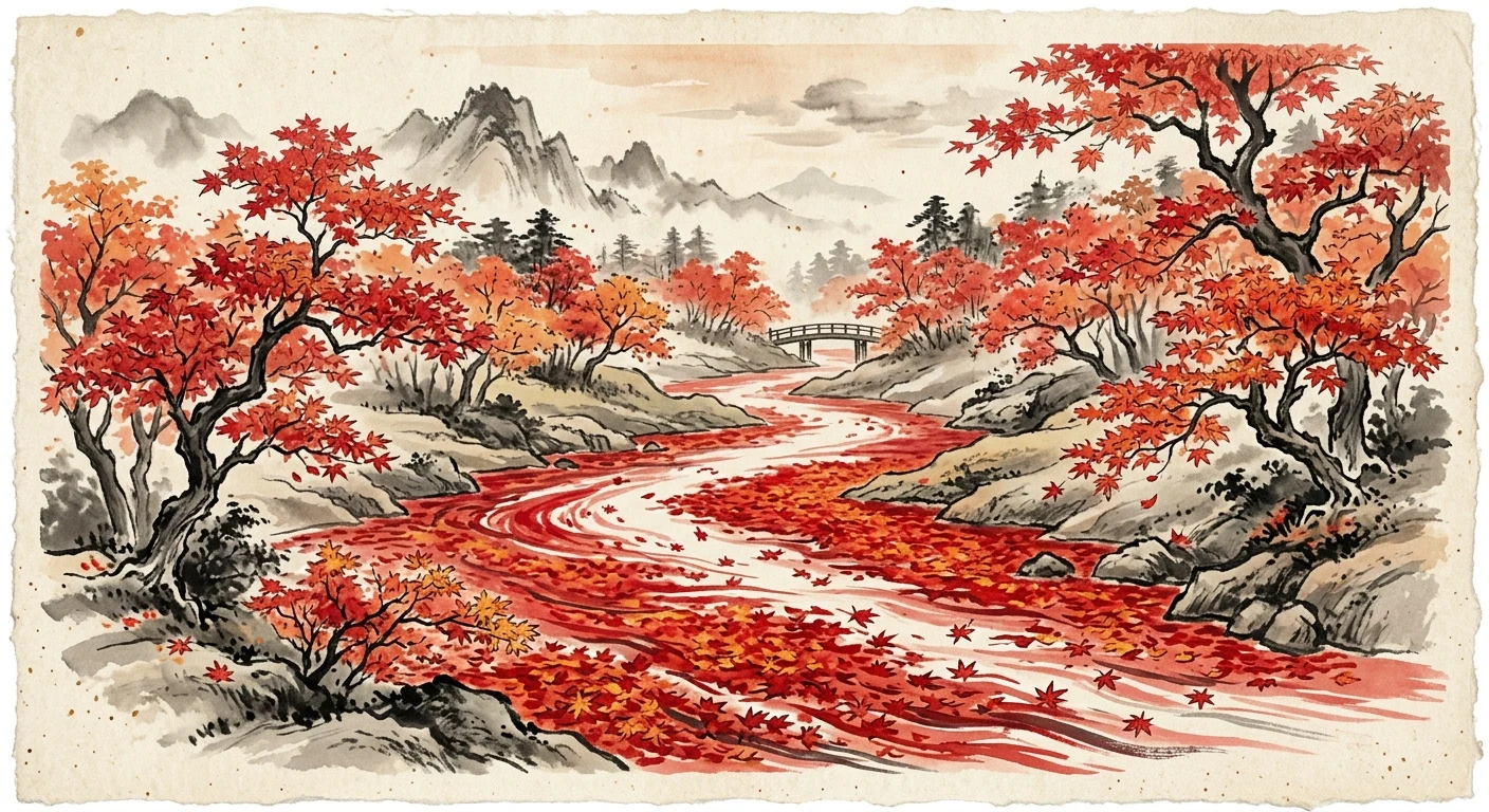 ちはやぶる 神代もきかず 竜田川 からくれなゐに 水くくるとは（在原業平朝臣）の情景