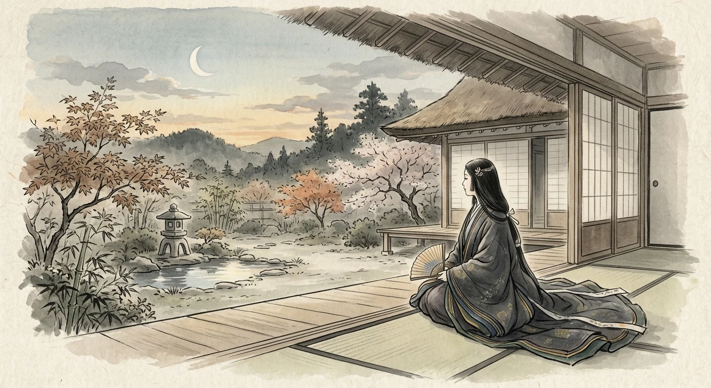 今来むと 言ひしばかりに 長月の 有明の月を 待ち出でつるかな（素性法師）の情景