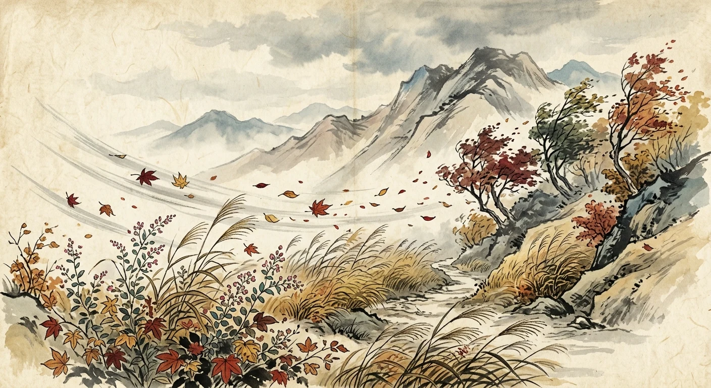 吹くからに 秋の草木の しをるれば むべ山風を 嵐といふらむ（文屋康秀）の情景