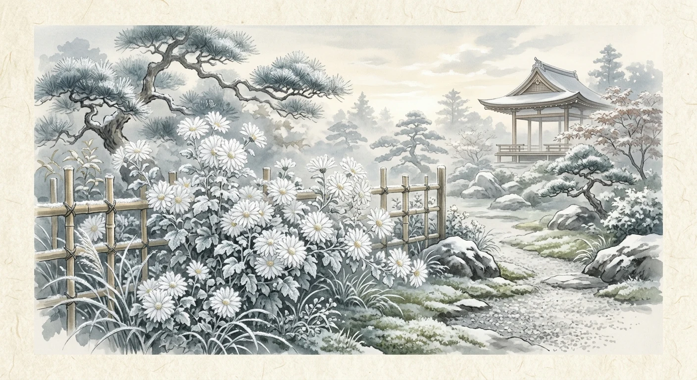 心あてに 折らばや折らむ 初霜の おきまどはせる 白菊の花（凡河内躬恒）の情景