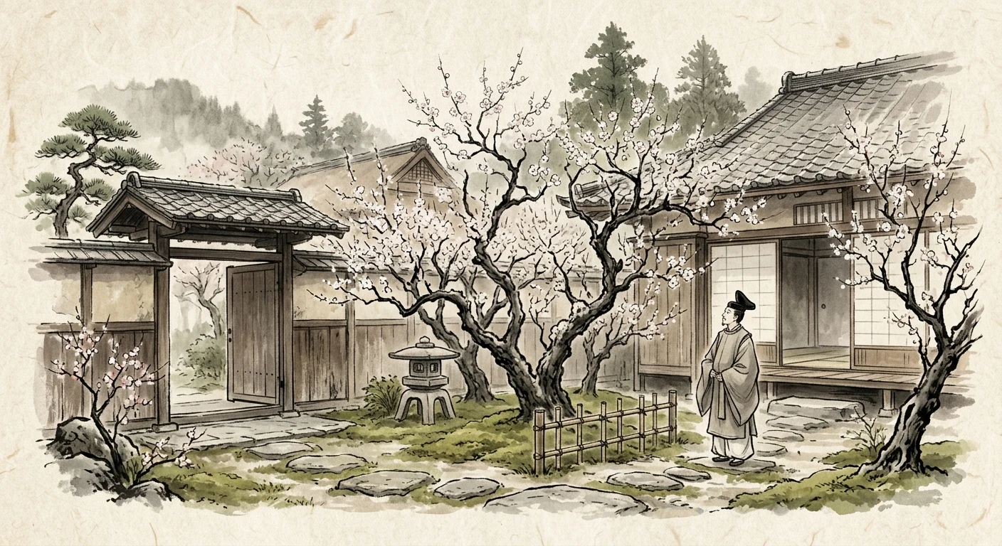 人はいさ 心も知らず ふるさとは 花ぞ昔の 香ににほひける（紀貫之）の情景