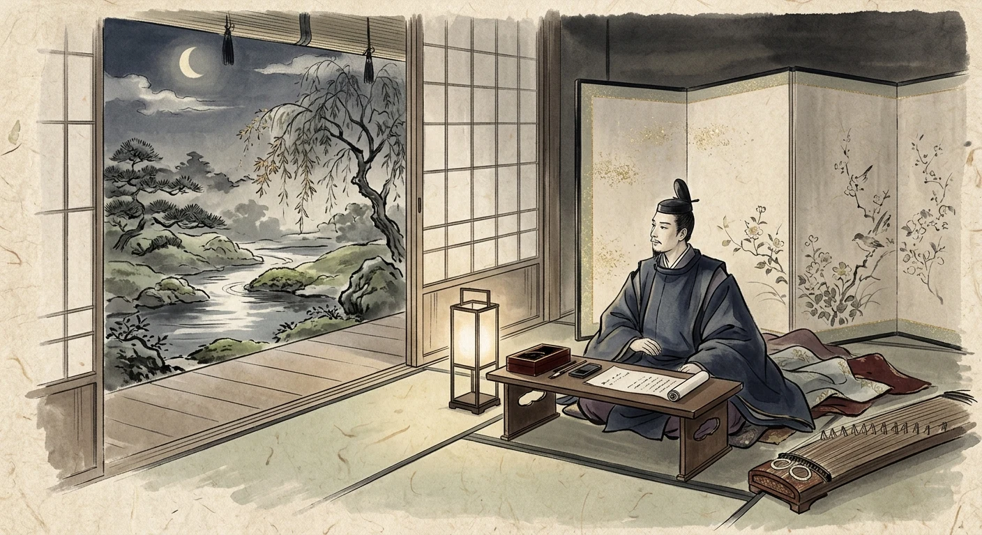 逢ひ見ての のちの心に くらぶれば 昔はものを 思はざりけり（権中納言敦忠）の情景