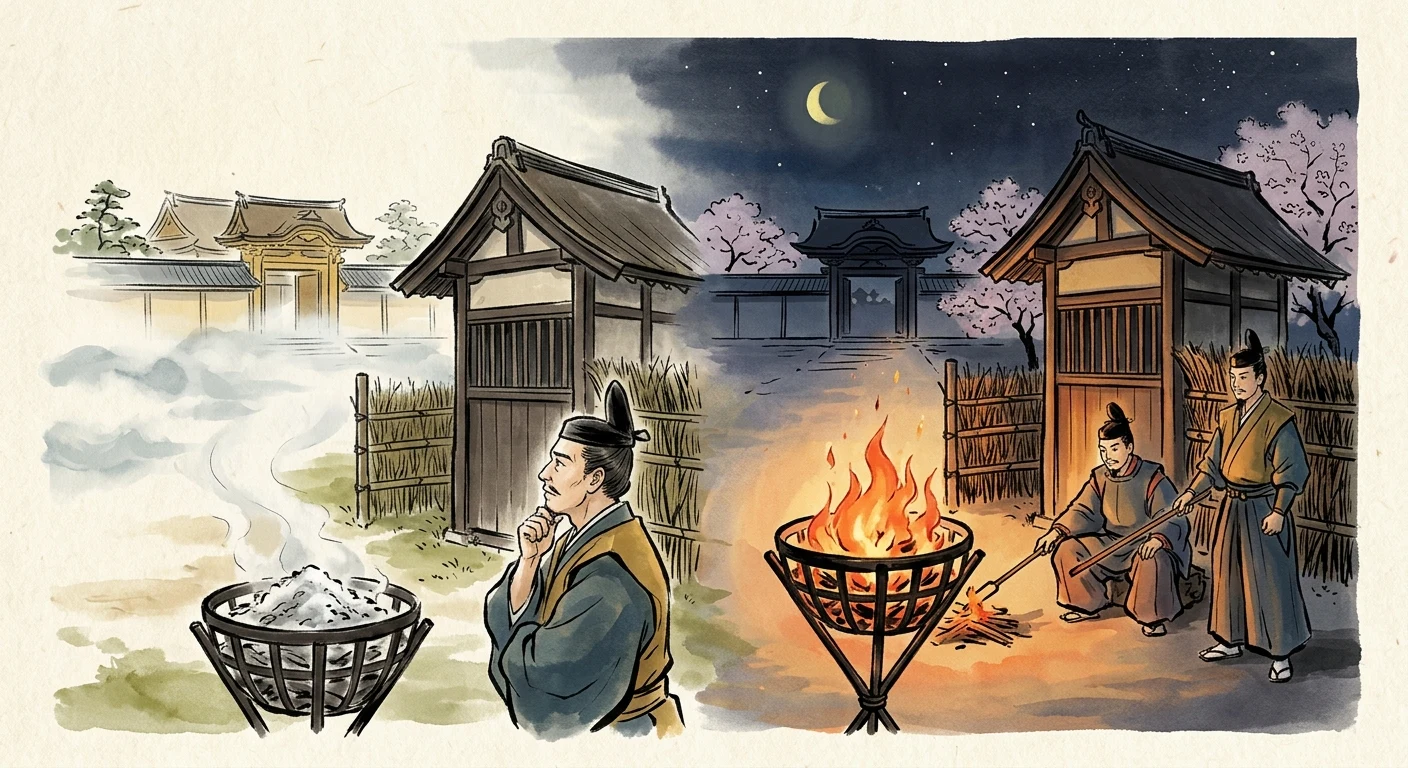 みかきもり 衛士のたく火の 夜は燃え 昼は消えつつ ものをこそ思へ（大中臣能宣）の情景
