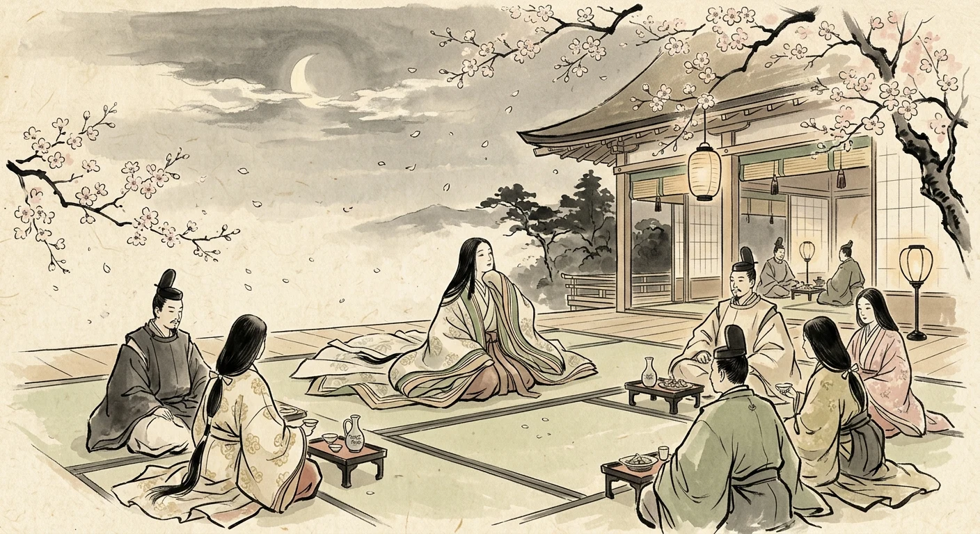 春の夜の 夢ばかりなる 手枕に かひなく立たむ 名こそ惜しけれ（周防内侍）の情景