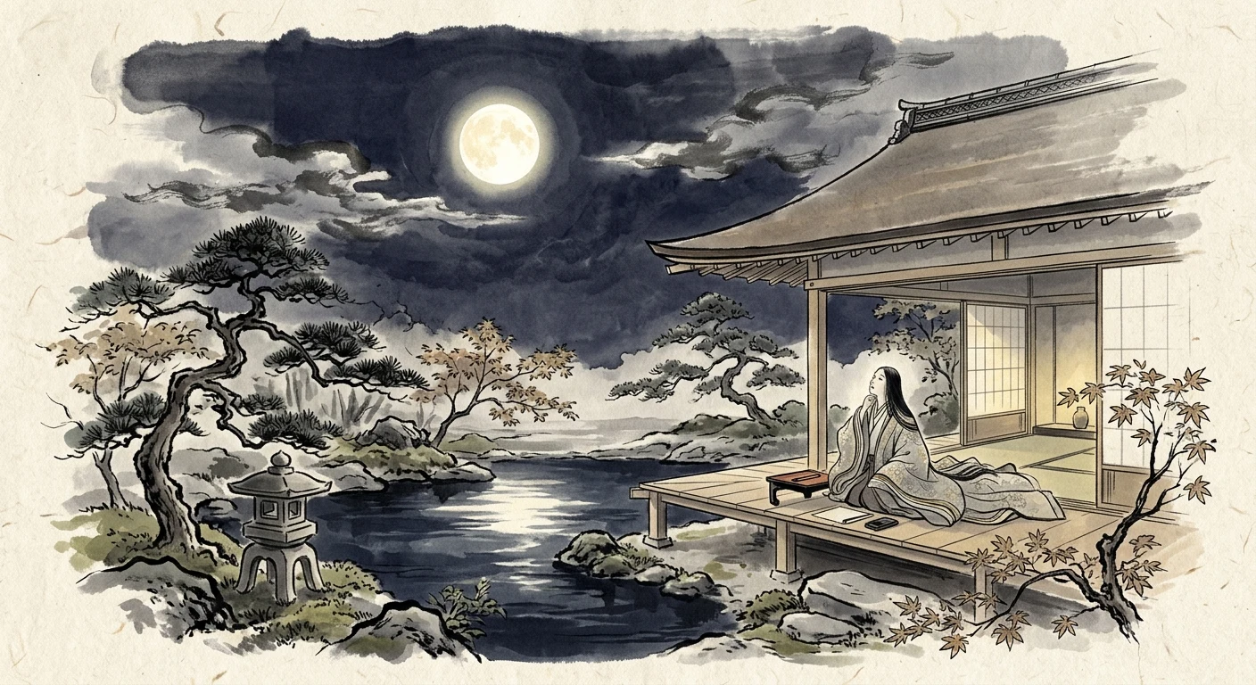 心にも あらでうき世に ながらへば 恋しかるべき 夜半の月かな（三条院）の情景