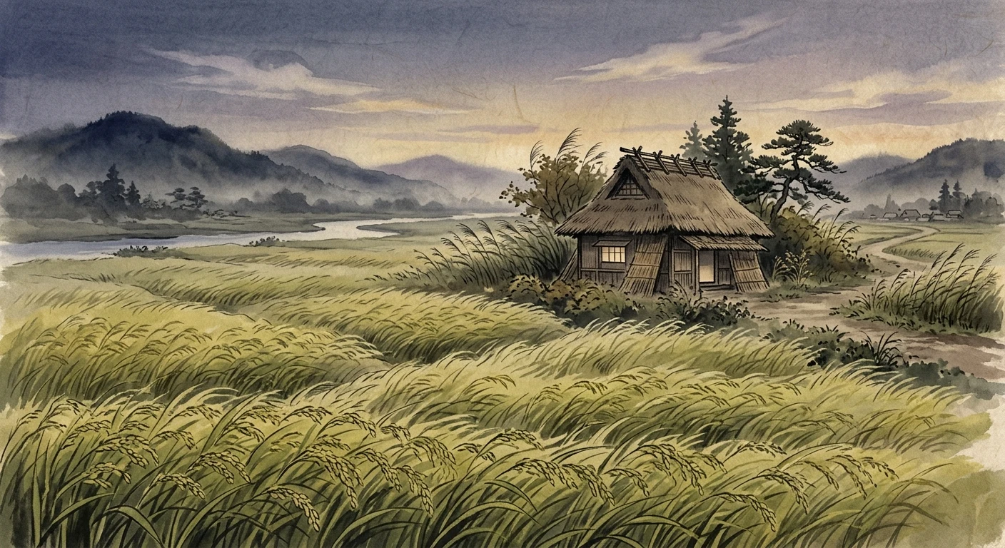 夕されば 門田の稲葉 おとづれて 芦のまろやに 秋風ぞ吹く（大納言経信）の情景