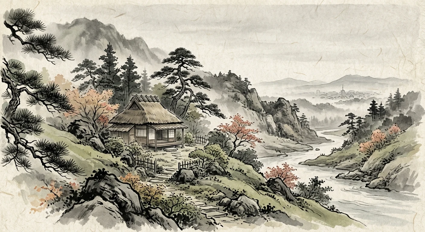 わが庵は 都のたつみ しかぞ住む 世をうぢ山と 人はいふなり（喜撰法師）の情景