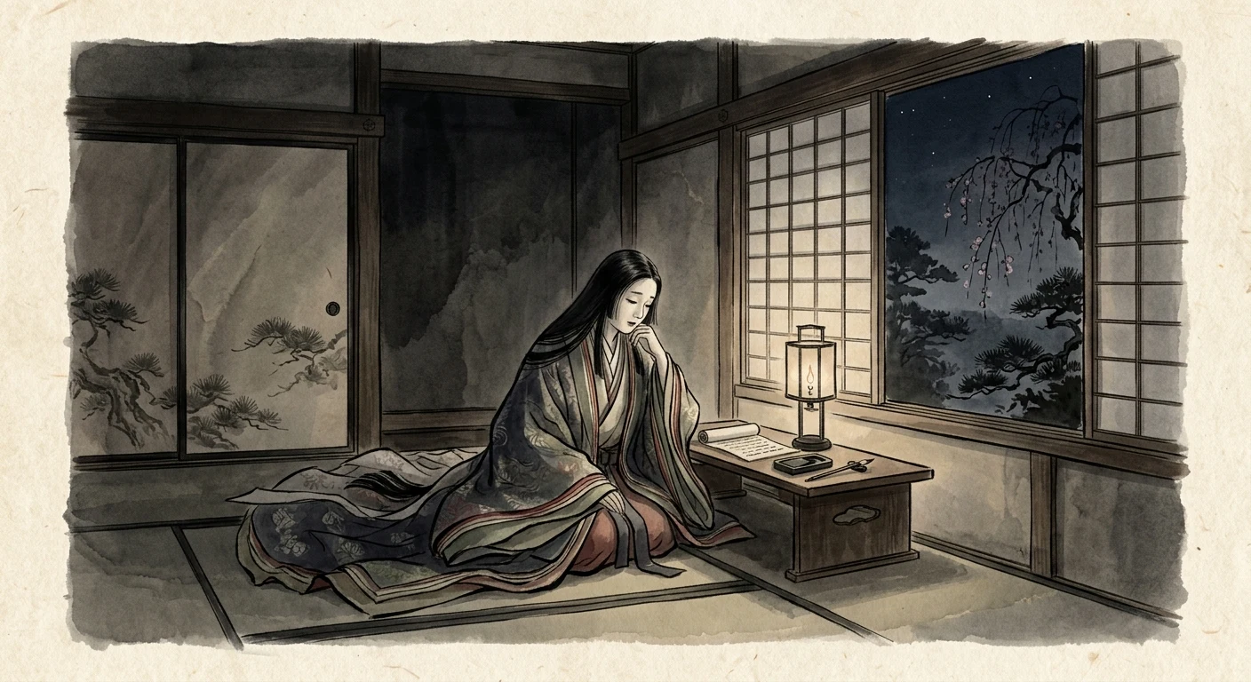 夜もすがら もの思ふころは 明けやらで 閨のひまさへ つれなかりけり（俊恵法師）の情景