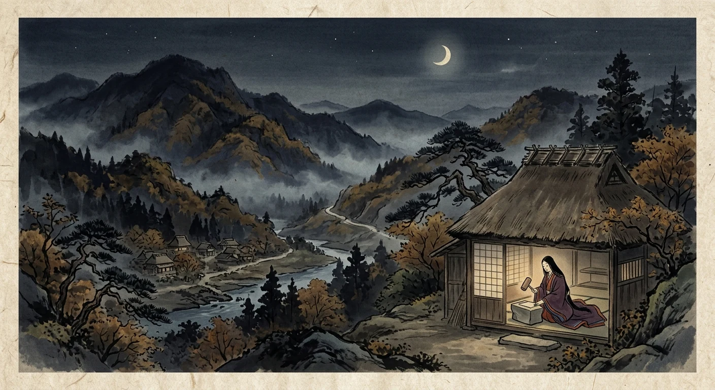 み吉野の 山の秋風 さ夜更けて ふるさと寒く 衣うつなり（参議雅経）の情景